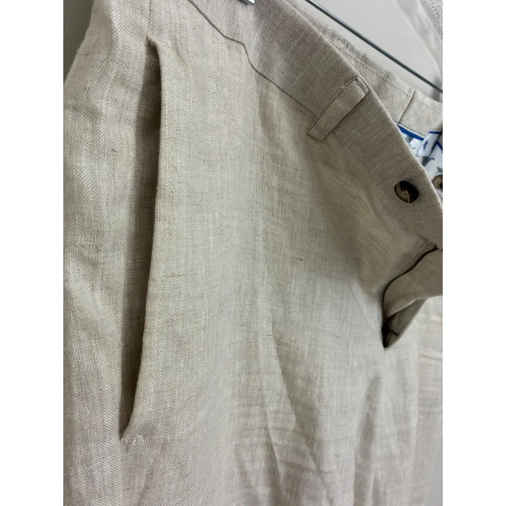 Modelcloth Linen Pants Mens XL Beige Pure Linen Flat Front Coastal Summer Casual